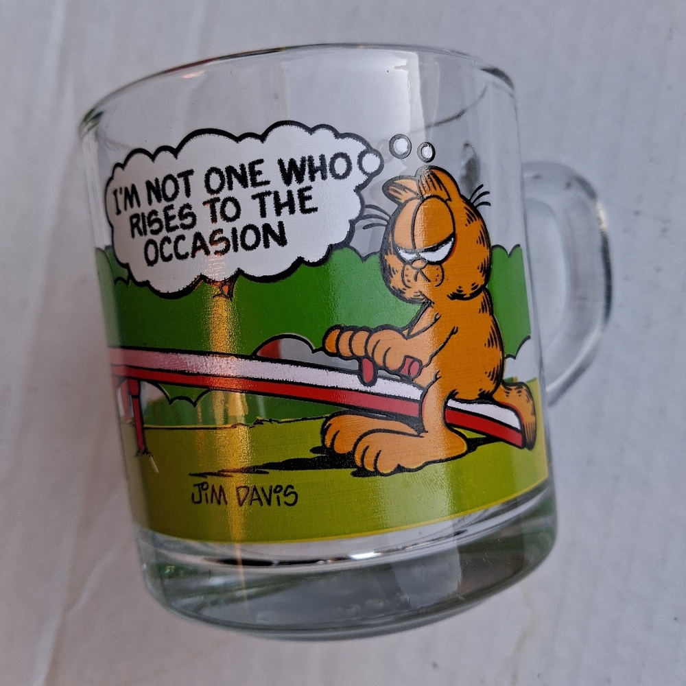 VINTAGE 1970s Mcdonalds × GARFIELD Clear Glass Drinking Mug Coffee Cup